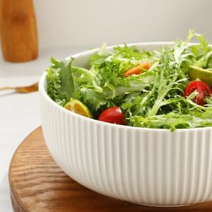 60oz Salad Bowl Set 2 Pack Serving Bowls for Entertaining 8inch Large White Ceramic Bowl for Side Dishes Soup  Pho  Cereal  Pasta  Fruit  Microwave and Dishwasher Safe