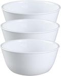 Corelle Livingware Set of 3 Winter Frost White 28 oz Vitrelle Glass Soup & Cereal Bowls – Chip-Resistant  Microwave & Dishwasher Safe Everyday Bowls