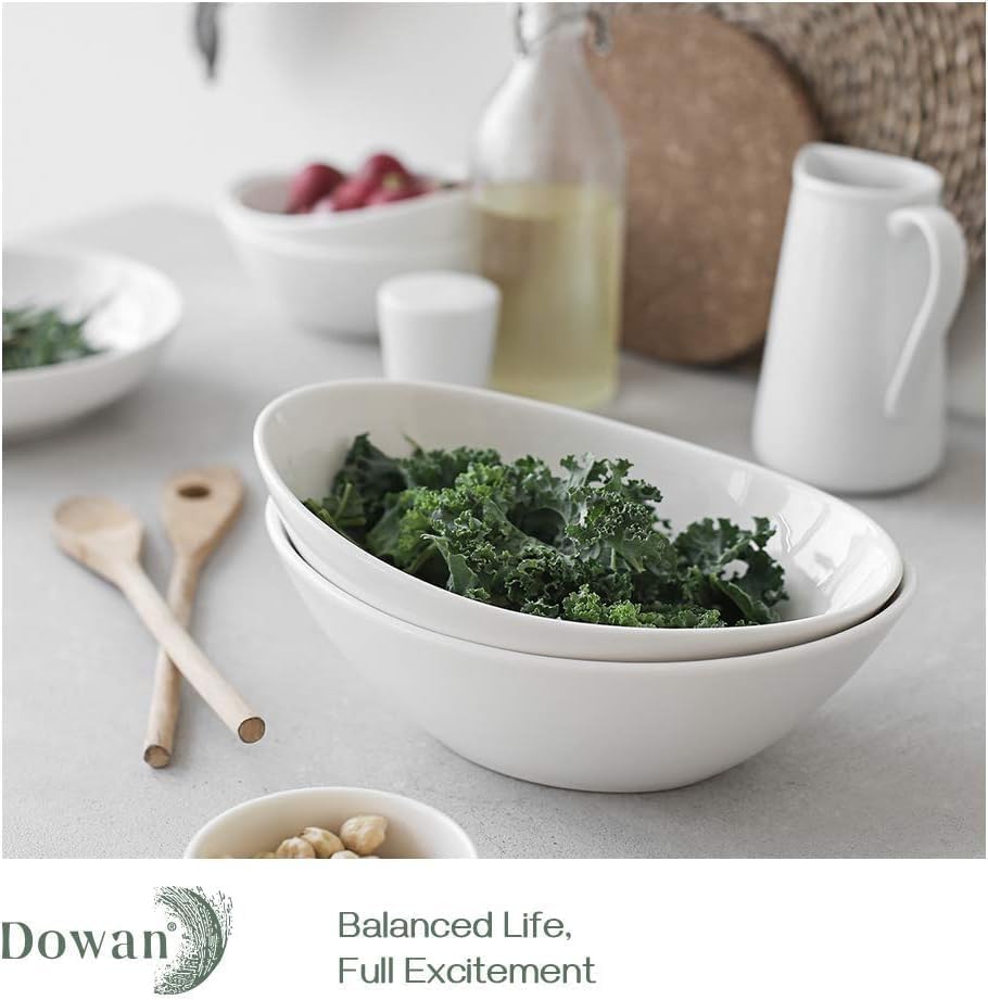 DOWAN 9.25" Serving Bowls  Large Oval Serving Dishes for Wedding and Dinner Parties  35 Oz for Salad  Side Dishes  Pasta  Oval Shape  Microwave & Dishwasher Safe  Set of 4  Soft White