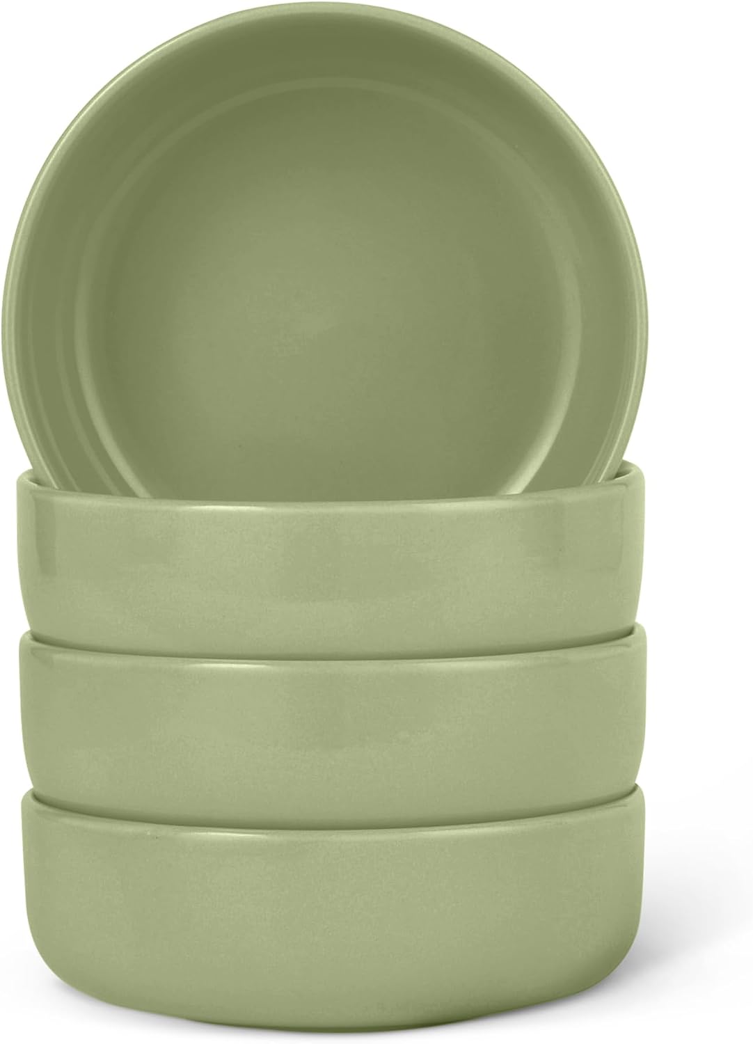 Amazon Basics Glazed Stoneware Bowls  Ceramic 4-Piece Set  Dishwasher-Safe  5.5 in.  Olive