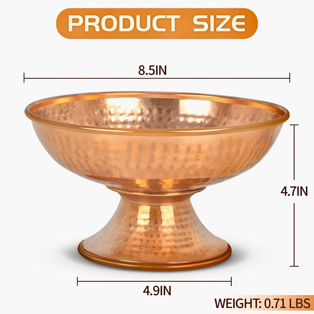 Copper offering Bowl with Pedestal Hand-beaten for Table Decorative for Urli Pooja Haldi Fruit Treats Flowers