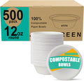 500 Count 12 oz Paper Bowls  Disposable Compostable Bowls Bulk  Heavy Duty Biodegradable Bagasse Bowl for Snacks  Soup  and Salads  White