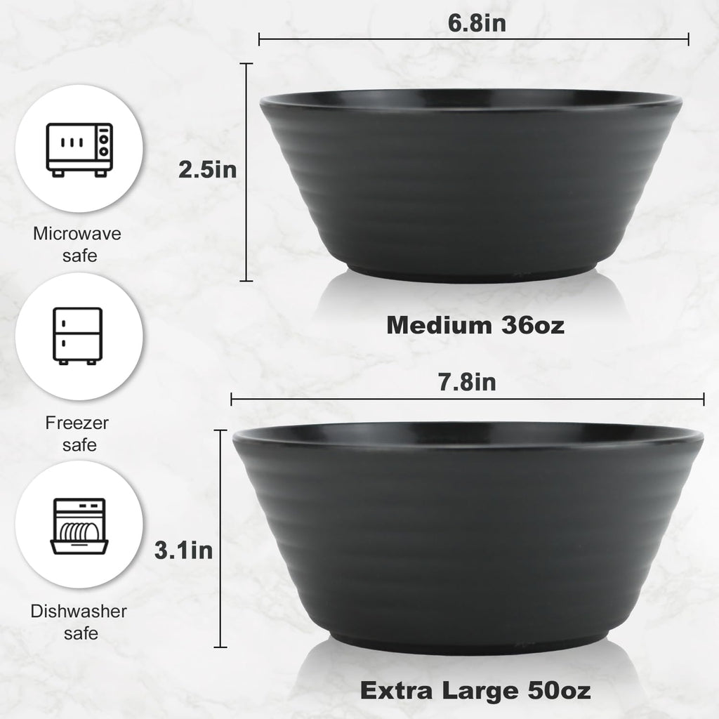 Wrova Wheat Straw Bowl Sets 6 PCS Unbreakable Big Cereal Bowl 50 OZ Microwave and Dishwasher Safe Bowls Alternative Plasic Bowl Reusable for Serving Soup Oatmeal and Salad (Black)