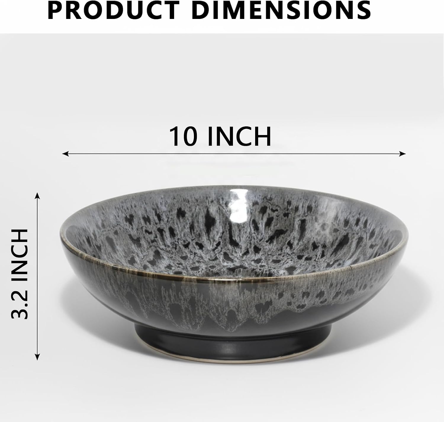 Ceramic Fruit Bowl 10.2" Decorative Bowl  Large Fruit Bowl for Kitchen Counter  Pedestal Bowl  Kitchen Counter Décor  Bread Candy Snacks Organizer(Black Gray)