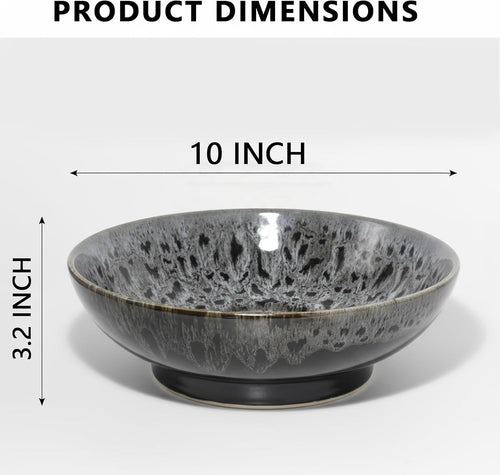 Ceramic Fruit Bowl 10.2" Decorative Bowl  Large Fruit Bowl for Kitchen Counter  Pedestal Bowl  Kitchen Counter Décor  Bread Candy Snacks Organizer(Black Gray)
