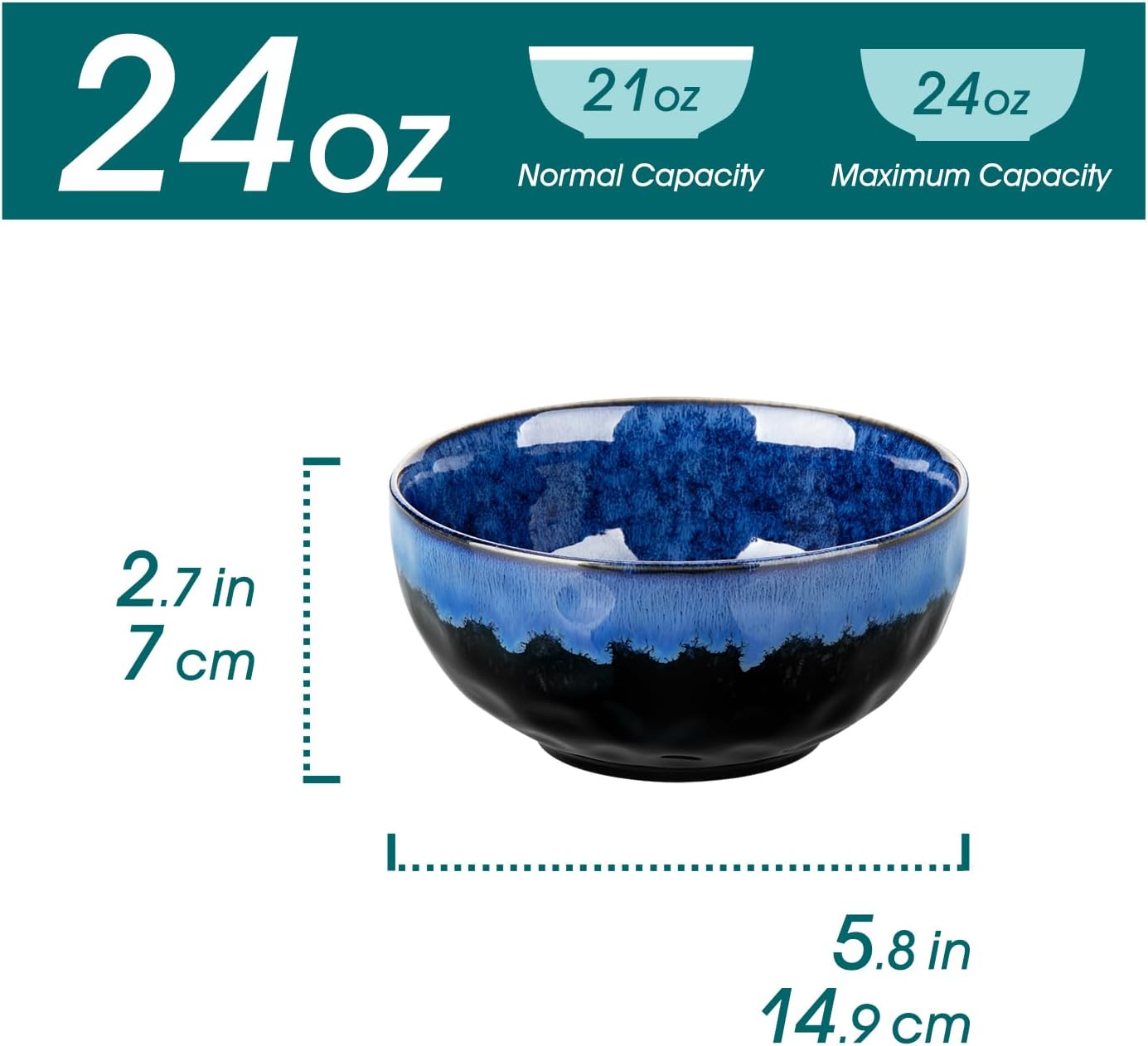 vancasso Starry 24oz Bowls for Soup  Ceramic Soup Bowls Set of 4  Blue Cereal Bowls Set for Kitchen  Salad Bowls Set  Pasta Oatmeal Bowls  Lead-free  Dishwasher & Microwave Oven Safe  Blue