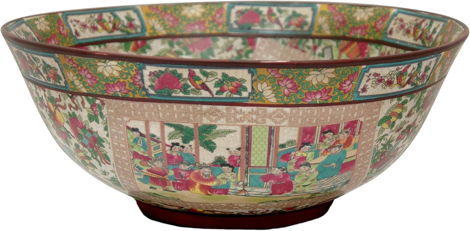 Red Lantern Oriental Furniture 14" Rose Medallion Porcelain Bowl  Large  Multicolor
