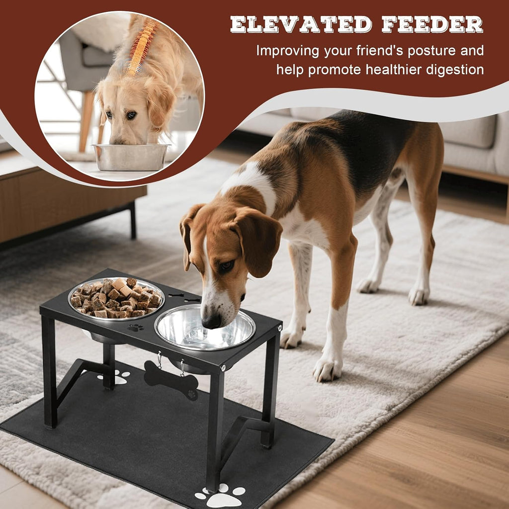 Elevated Dog Bowls  Metal Raised Dog Bowl Stand with 2 Thick 58oz Stainless Steel Food Bowls & Non-Slip Mat - 11.8" Tall for Medium/Large Breeds