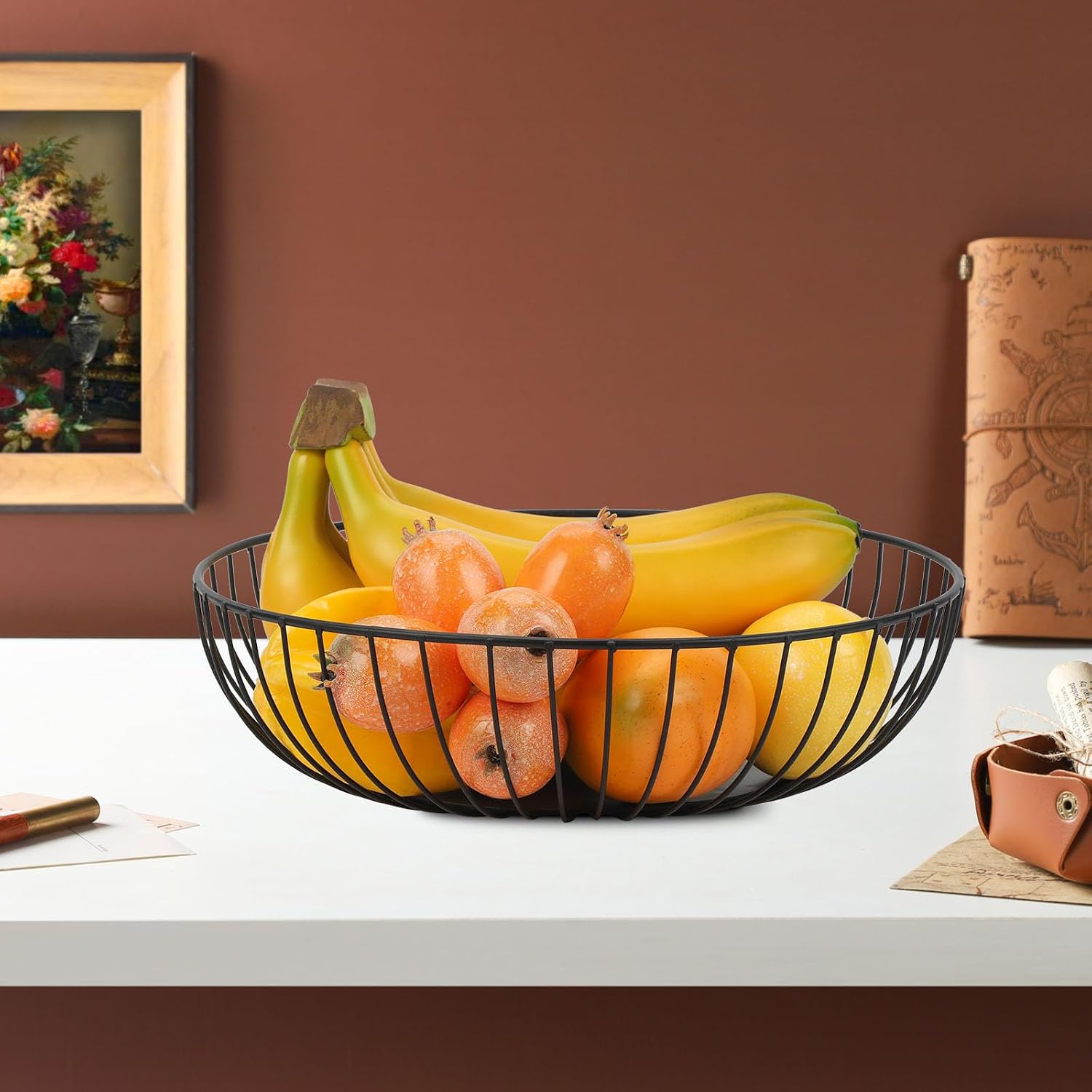 IBWell Black Wire Fruit Basket Fruit Bowl Kitchen Fruit Basket Stand Fruit Bowls for the Counters Metal Fruit Bowl (Exposure)