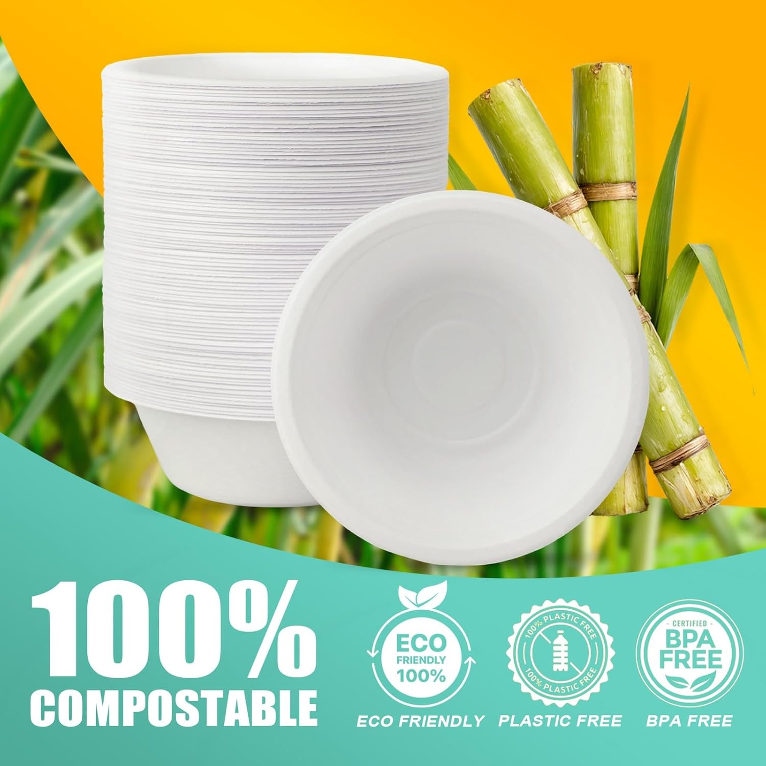 500 Count 12 oz Paper Bowls  Disposable Compostable Bowls Bulk  Heavy Duty Biodegradable Bagasse Bowl for Snacks  Soup  and Salads  White