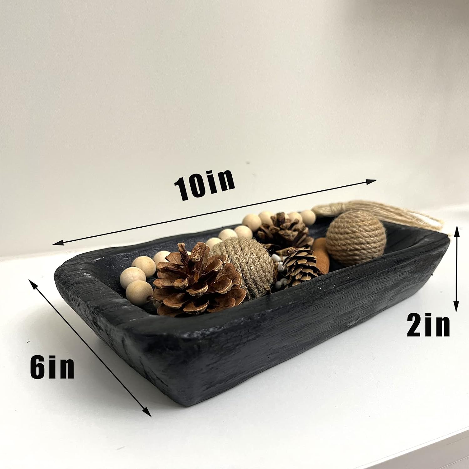 Wooden Dough Bowl Decor  Vintage Wooden Bowl Hand Carved Home Decor for Dining Table Center  Living Room  Kitchen Decor. (10inch black)