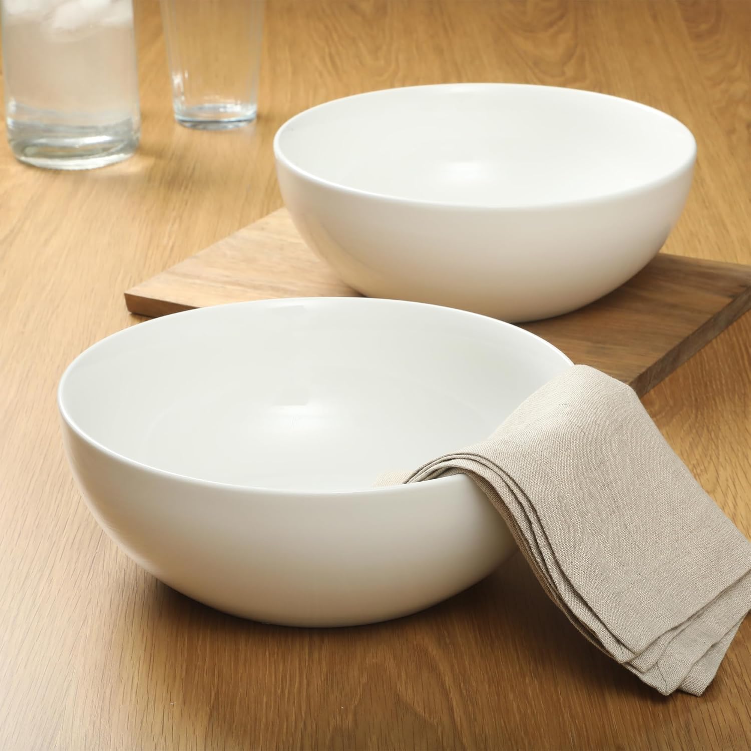 Gibson Home Great Essentials 2 Pack 100 OZ 10" Deep Salad Serving Bowl Set for Kitchen - Porcelain - Dishwasher and Microwave Safe