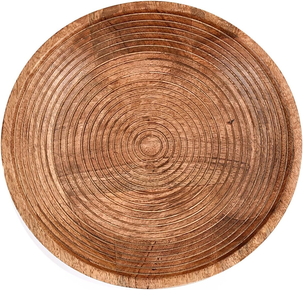 NIRMAN FRUIT BOWL Mango Wood Round Shaped Serving Bowl For Fruit Dessert Platter Tray Dish Kitchen Dining Fruit Dessert Snack (12" x 12" x 5")