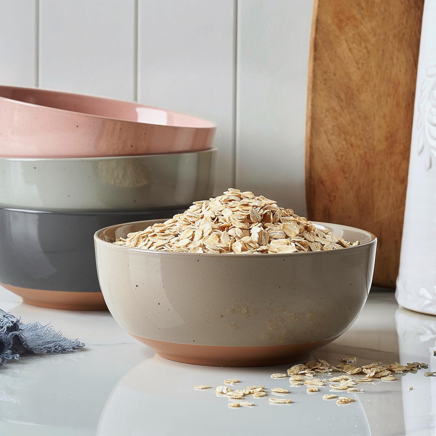 Morandi Color Large Ceramic Bowls Set of 4  30 Ounce Cereal  Soup  Salad  Oatmeal  Serving Bowls - Dishwasher & Microwave Safe