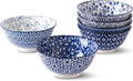 Selamica Blue and White Porcelain 20oz Cereal Bowl Set - Set of 6  6 inch Soup Bowls  Ceramic bowls for Cereal  Soup  Salad and Pasta  Vintage Blue