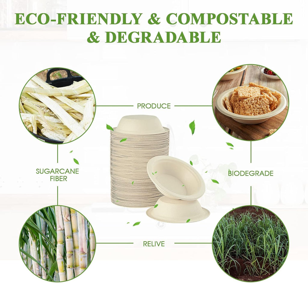 Vplus 500 Pack 12 OZ Paper Bowls Bulk  Disposable Compostable  Eco-friendly Bagasse  Heavy-duty Bowls Perfect for Milk Cereals  Snacks  Salads Nature