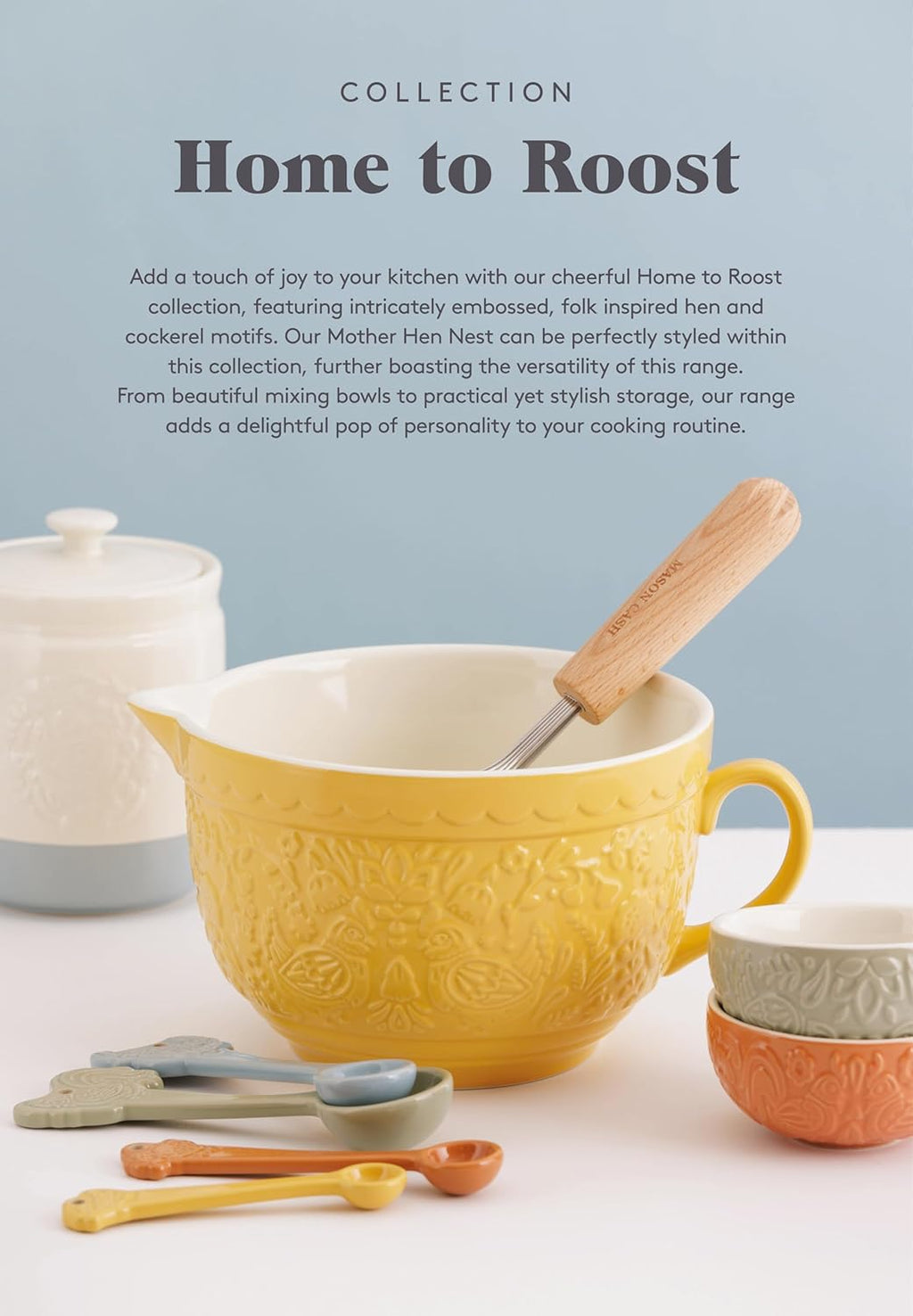 Mason Cash Home to Roost Mixing Bowl | 24cm Earthenware Bowl with Embossed Hen & Cockerel Design | Classic Bakeware for Dough  Pastry & Cake Mixing | Dishwasher & Freezer Safe