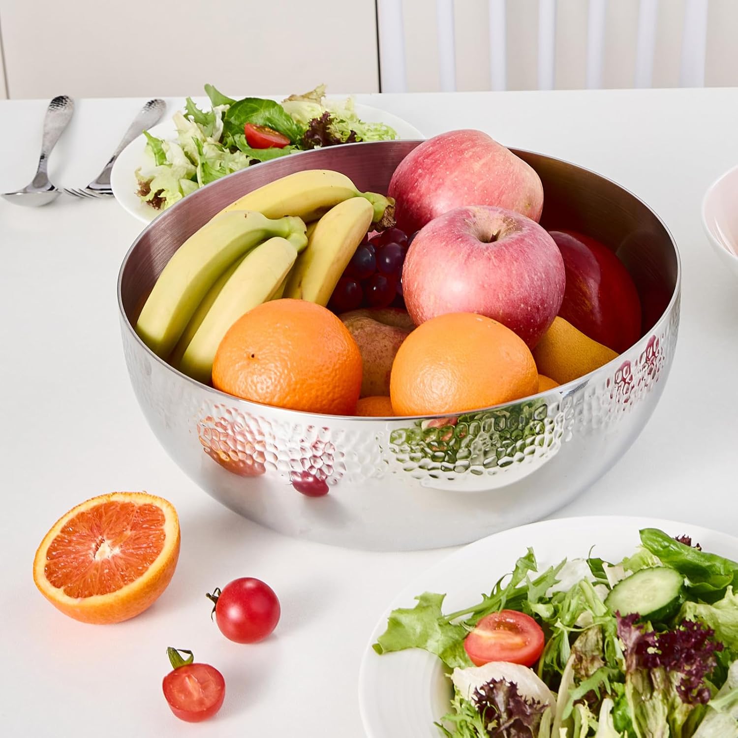 150oz Stainless Steel Hammered Salad Bowl  Large Fruit Popcorn Serving Bowl