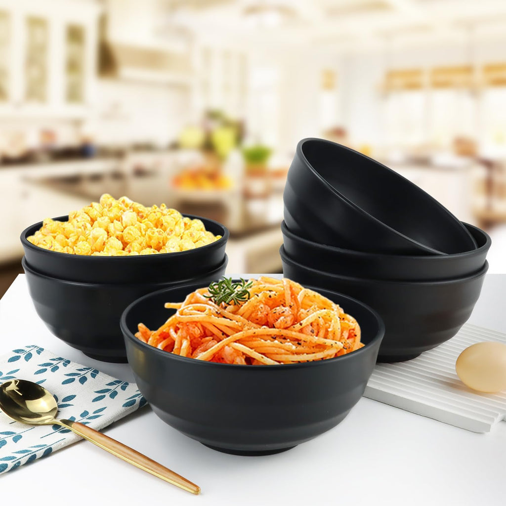 Wheat Straw Bowls Unbreakable Large Salad Bowls 60 OZ Set of 6  Microwave and Dishwasher Safe Large Plastic Bowl  Big Bowl for Eating  Serving Soup  Ramen  Popcorn (Black)