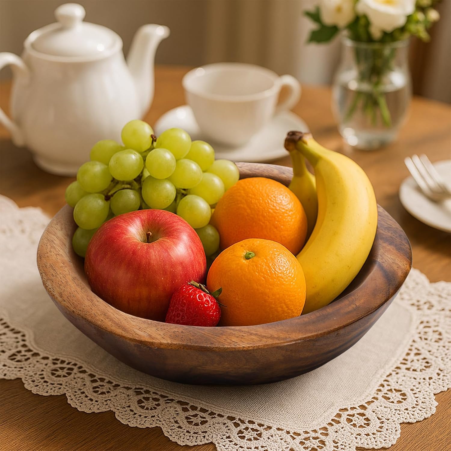 ZENFUN Wooden Decorative Bowl  Wood Round Serving Bowl  Walnut Tray Dish Kitchen Dining for Fruits  9.4" Diameter x 2.5" Height  Seamless