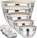 Umite Chef Mixing Bowls with Airtight Lids Set  8PCS Stainless Steel Khaki Nesting Bowls with Grater Attachments  Kitchen Bowls with Non-Slip Bottoms  Size 5  4  3.5  2  1.5QT for Mixing & Serving