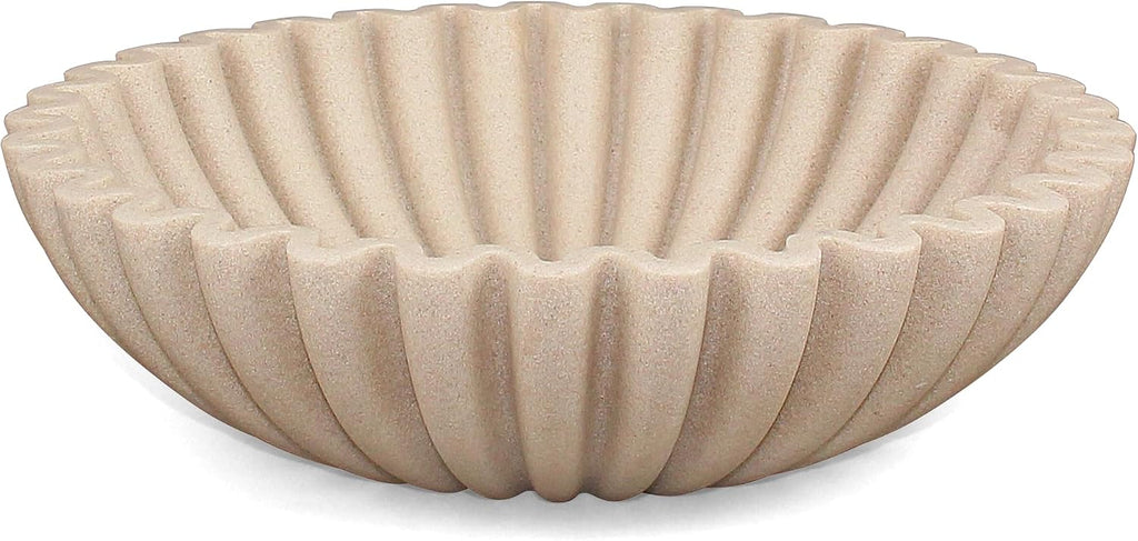 Ruffle Decorative Bowl  Large Fruit Bowl for Kitchen Counter  Stylish Key Bowl for Entry Table  Handcrafted Home Decor Display bowl  Artificial Stone Beige