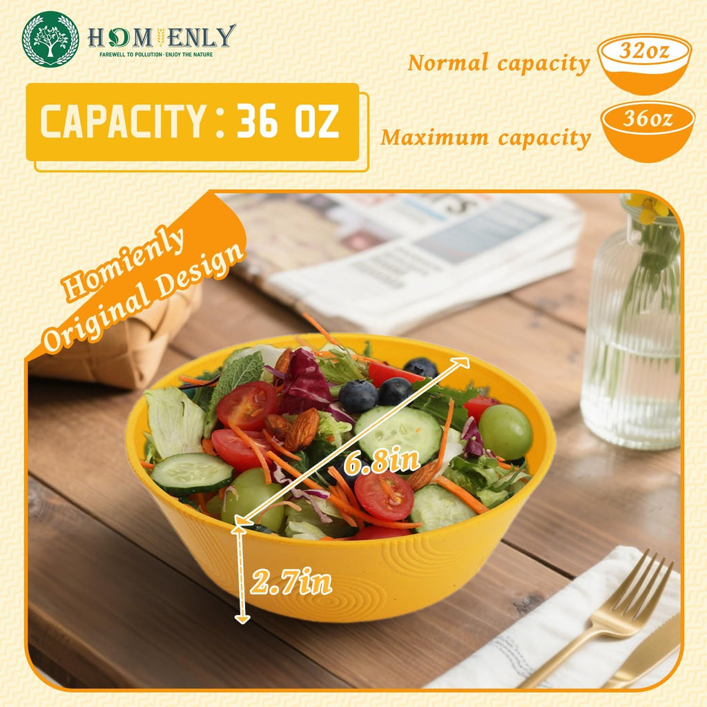 Homienly Unbreakable Cereal Bowls  Wheat Straw Bowl with Textured  36oz Microwave Safe Plastic Bowls for Kitchen  Party  Large Soup Bowls for Popcorn  Ramen  Salad  Dishwasher Safe (Multi 6 PCS)