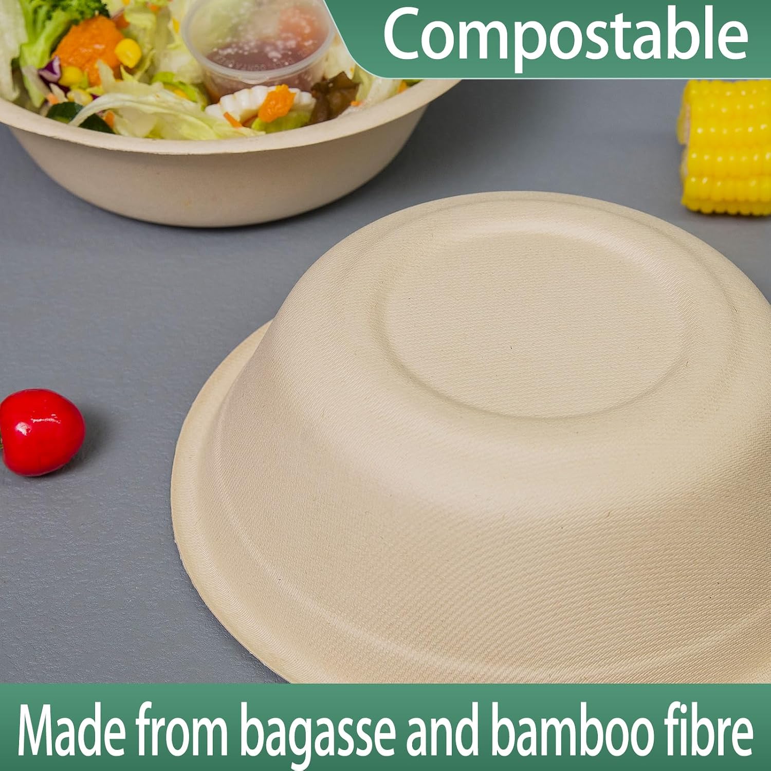 32oz Disposable Salad Bowls 150Pack  Big Paper Bowls  Large  Heavy-Duty  Eco-Friendly  Bulk Pack  Compostable Bowls  Biodegradable Made of Sugar Cane Fibers Perfect For Salad