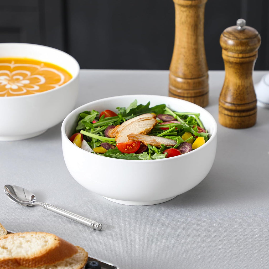 MALACASA Salad Bowls Set  44 OZ (7") Large Soup Bowls Cereal Bowl for Kitchen  White Ceramic Bowls Set of 2  Dishwasher & Microwave Safe Series REGULAR