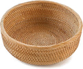 HITOMEN Handmade Rattan Bread Baskets Round Wicker Fruit Serving Storage Bowls  Natural Woven Decorative Kitchen Counter Organizing (Honey Brown) L-10.3"