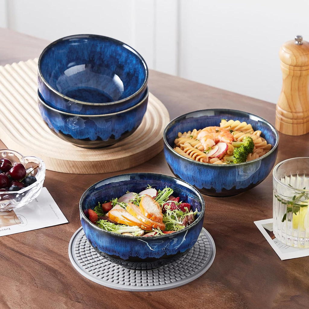 vancasso Starry 24oz Bowls for Soup  Ceramic Soup Bowls Set of 4  Blue Cereal Bowls Set for Kitchen  Salad Bowls Set  Pasta Oatmeal Bowls  Lead-free  Dishwasher & Microwave Oven Safe  Blue