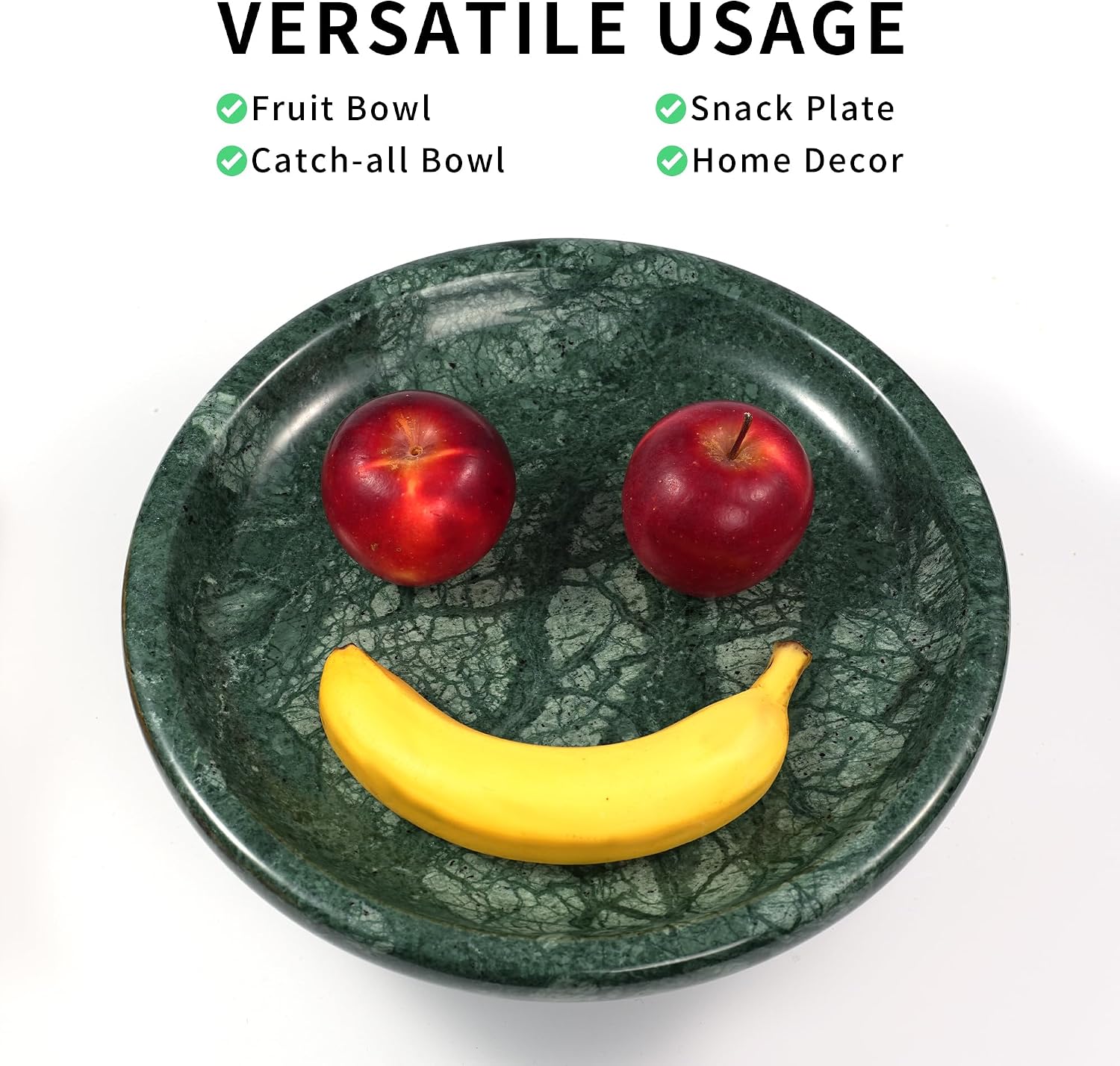 Marble Fruit Bowl for Kitchen - 9.9" Green Decorative Stone Pedestal Bowls for Home Decor  Footed Fruits Holder For Dining Table Counter Organization