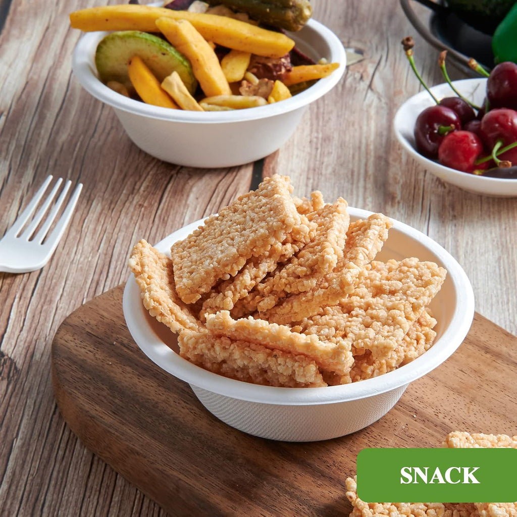 Vplus 200 Pack 12 OZ Paper Bowls  Disposable Compostable Bowls Bulk  Eco-friendly Bagasse Bowls  Heavy-duty Bowls Perfect for Milk Cereals  Snacks  Salads