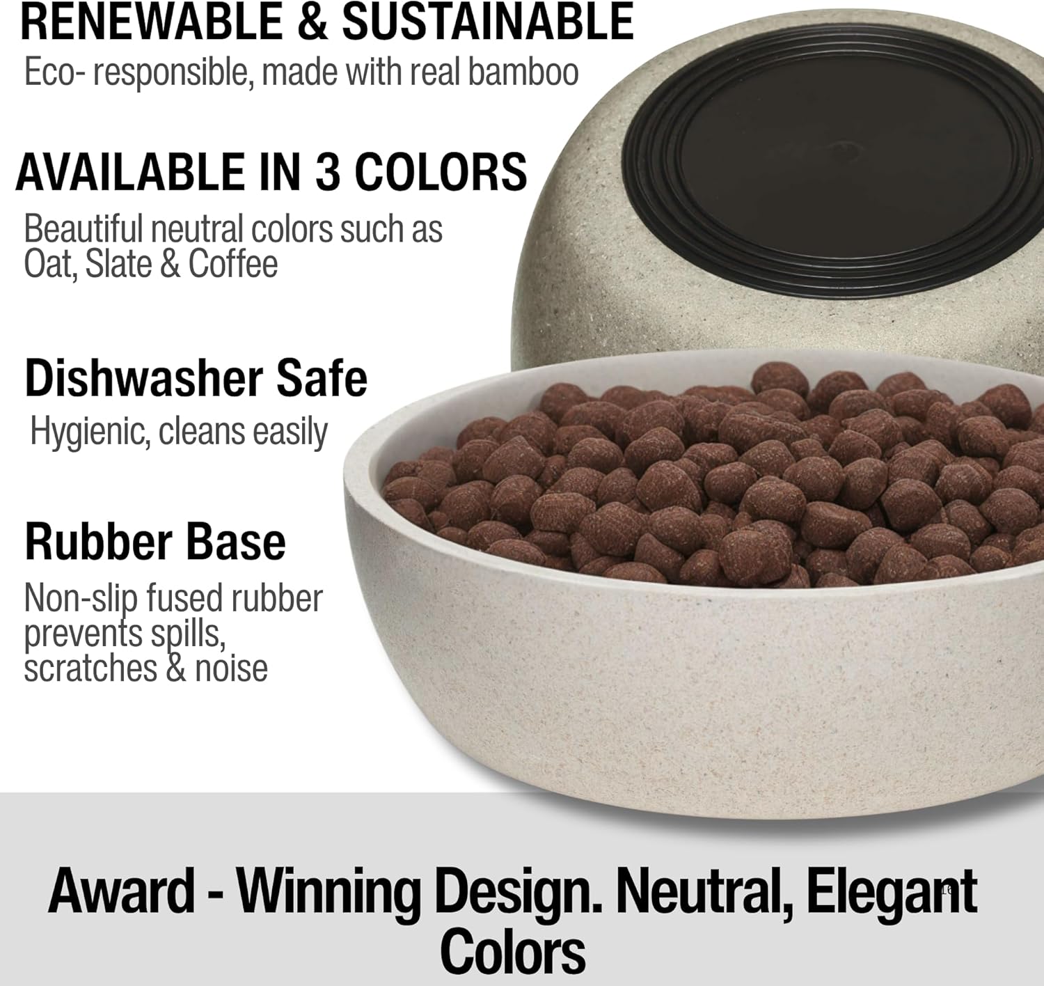 Loving Pets - Dolce Bamboo - Eco-Friendly Pet Bowls & Dishes for Dog  Cats  Puppy Food and Water Bowl -Sustainable and Dishwasher Safe  Made with Real Bamboo (Medium  Oat-Beige)