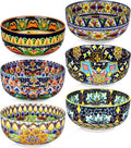 Ceramic Cereal Bowls Set of 6  28 oz Bohemian Soup Bowl  Colorful Bowls Set for Kitchen  Dessert Bowls for Salad  Pasta  Oatmeal  Ramen  Oatmeal  Fruit  Dishwasher & Microwave Safe