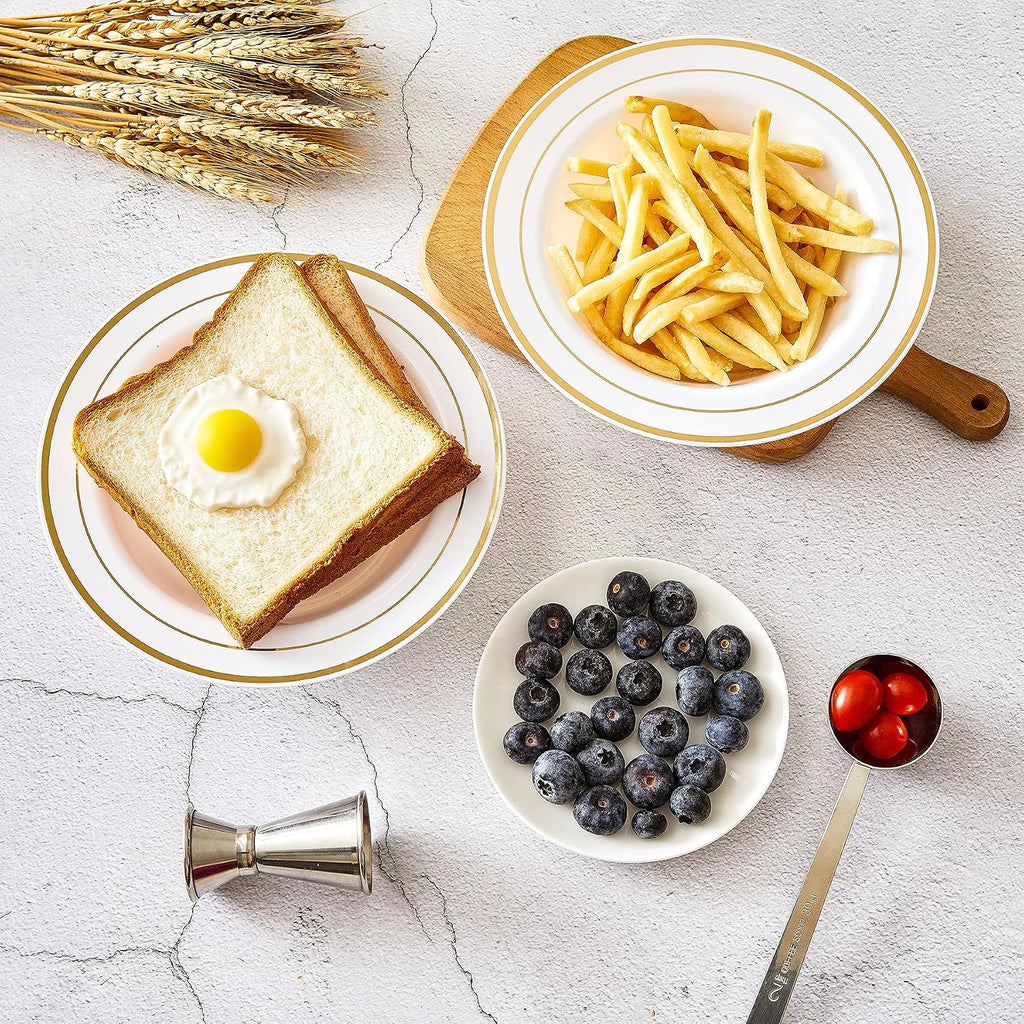 N9R 60PCS Disposable Plastic Bowls with Gold Rim  12 oz Fancy White Plastic Bowls  Premium Dessert Salad Bowls Perfect for Party  Wedding and Everyday Use